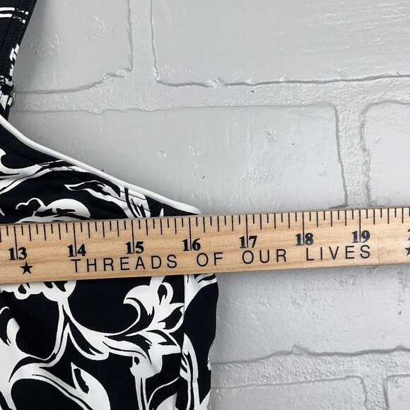 Lands End Swim Top Women 12A Black White Floral Bra Pads Wide Tankini Boho Beach - Picture 3 of 8